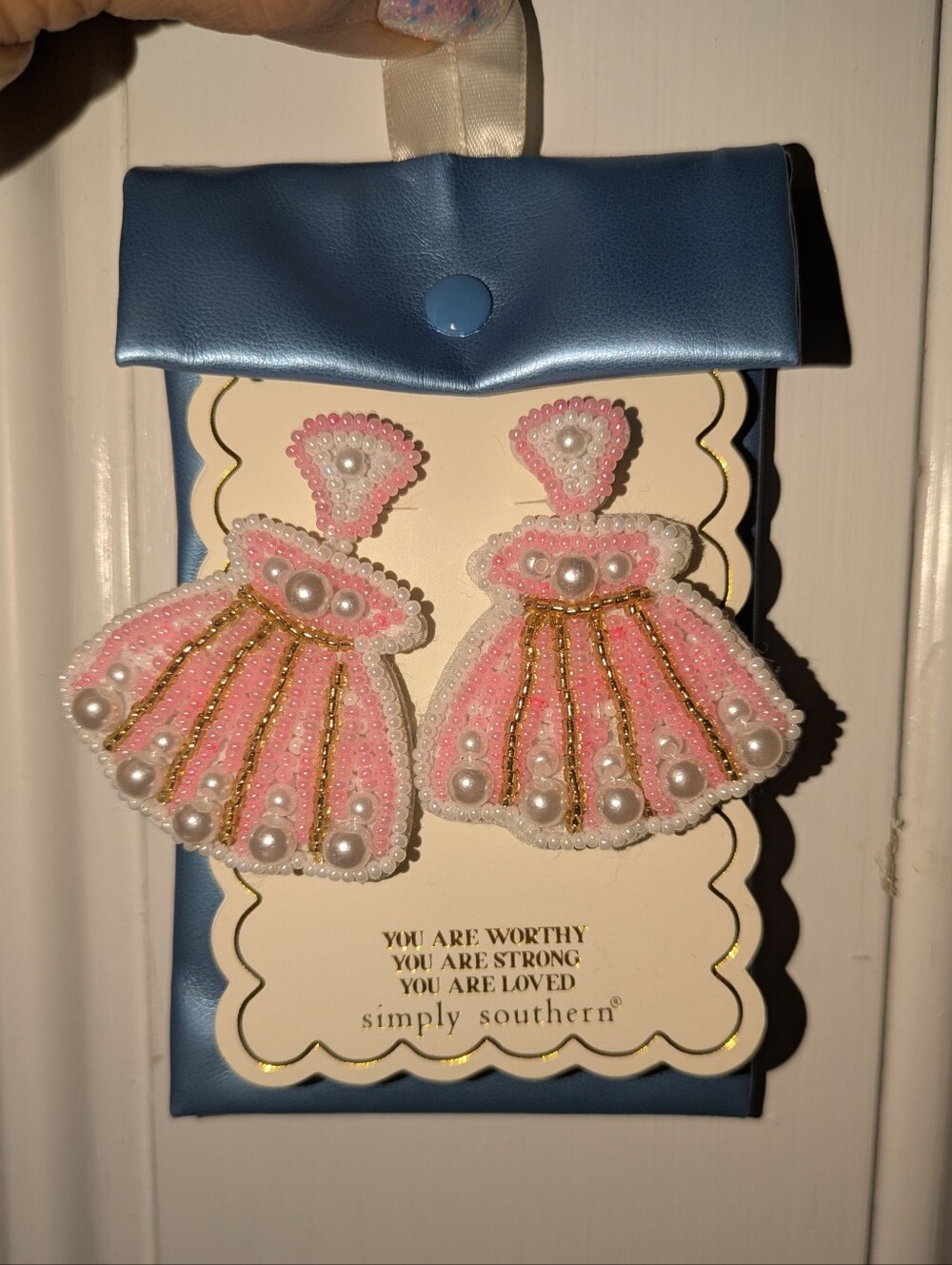 NWT Simply Southern Pink Beaded Dress Statement Earrings with Travel Pouch